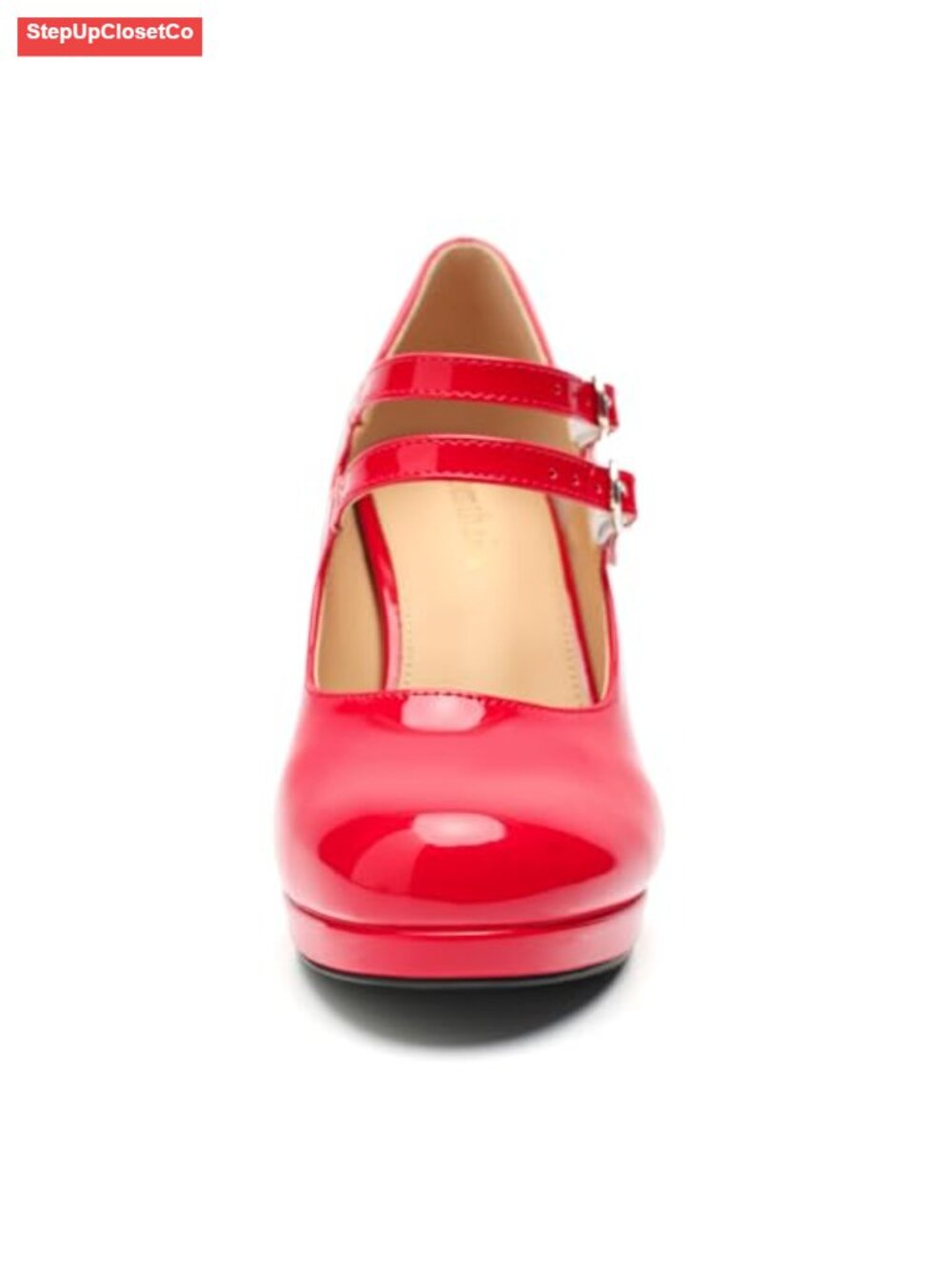 Women's Faux Velvet Low Platform Pumps Double Ankle Strap Mary Jane Dress Shoes - Picture 4 of 6